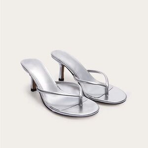 Silver Metallic Thong Heel Sandals - Women